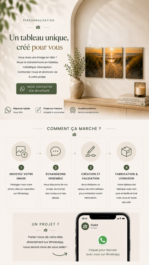 Service de création de tableaux métalliques personnalisés et décoration murale sur mesure FixArt